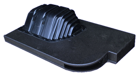Black subwoofer enclosure with a molded underside, angled view