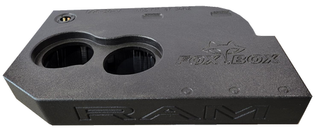 Fox Box enclosure with two speaker openings and RAM lettering, top view