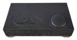 Fox Box enclosure viewed from above, showing the logo and a single raised circular section