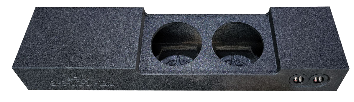 Fox Box enclosure underside showing two recessed speaker openings and two terminal cups