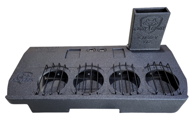 Fox Box enclosure with four barred speaker openings and a tall rectangular port extension