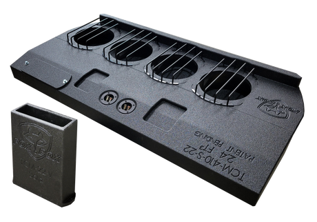 Fox Box Toyota Tundra quad-subwoofer enclosure with protective bars over four openings and a separate port component