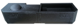 Black subwoofer enclosure with an open storage tray