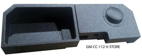 FOX BOX enclosure combining a large open storage tray and a raised single-subwoofer section