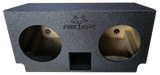 Front view of a Fox Box enclosure with two empty speaker openings and a square center port