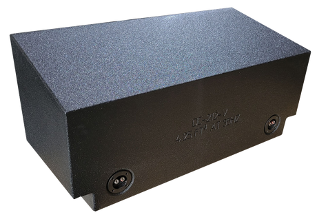 Rear view of a black Fox Box enclosure showing two terminal cups