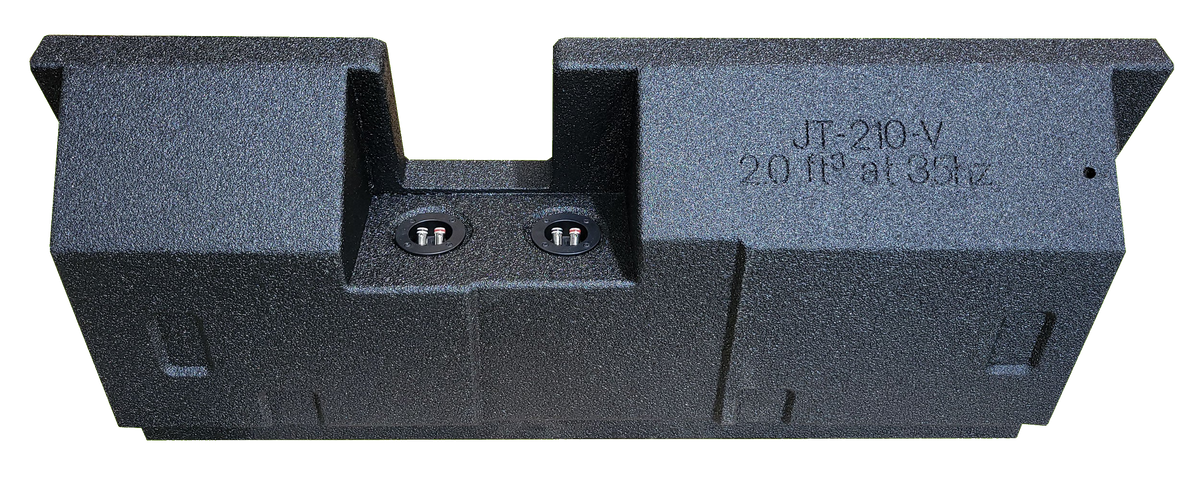 Rear view of the Fox Box JT-210-V enclosure showing two terminal cups in a central recess