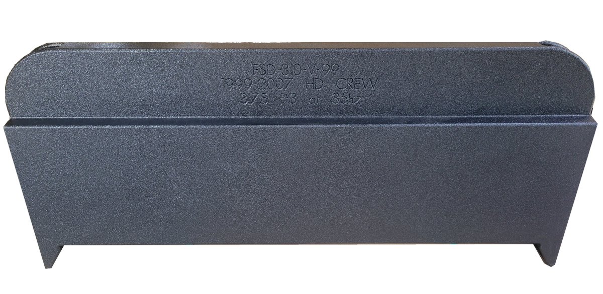 Rear view of a black FOX BOX enclosure showing its sloping upper section and support feet