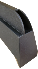Close-up of a FOX BOX enclosure's rounded end and narrow slot port