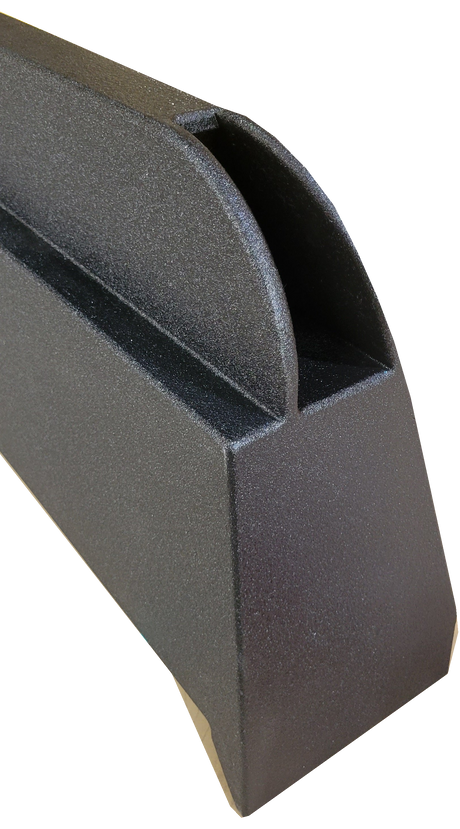 Close-up of a FOX BOX enclosure's rounded end and narrow slot port