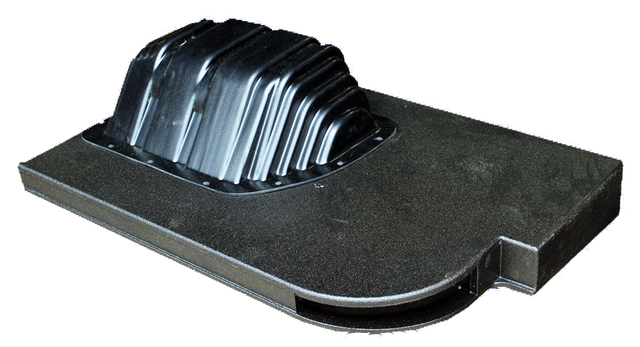 Reverse side of a single-subwoofer FOX BOX enclosure showing a ribbed magnet-clearance cover