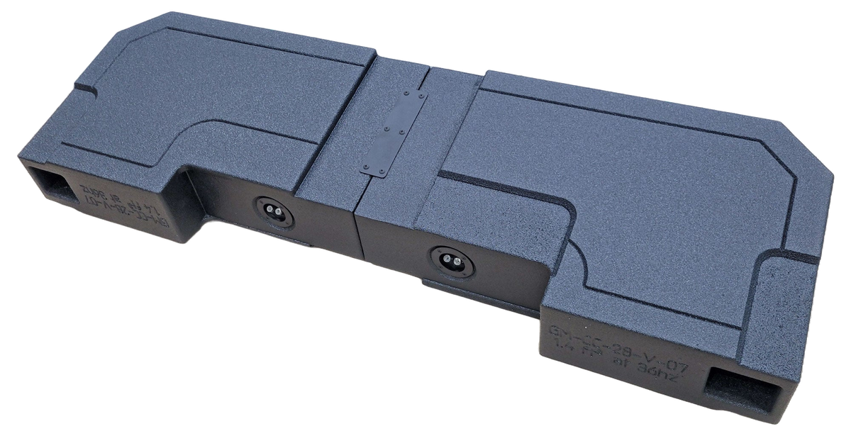 Reverse view of a FOX BOX enclosure showing molded contours, two terminal cups and end slot ports