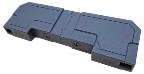 Reverse view of a FOX BOX enclosure showing molded contours, two terminal cups and end slot ports