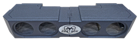 Front view of a FOX BOX enclosure with four open speaker cutouts and a central logo
