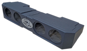 Angled view of a FOX BOX enclosure with four open speaker cutouts and a central logo