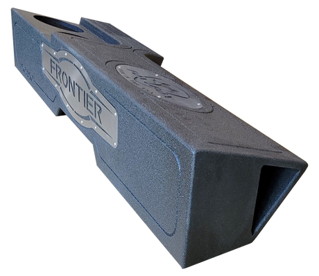 Angled view of a Fox Box FRONTIER enclosure showing its large rectangular end port