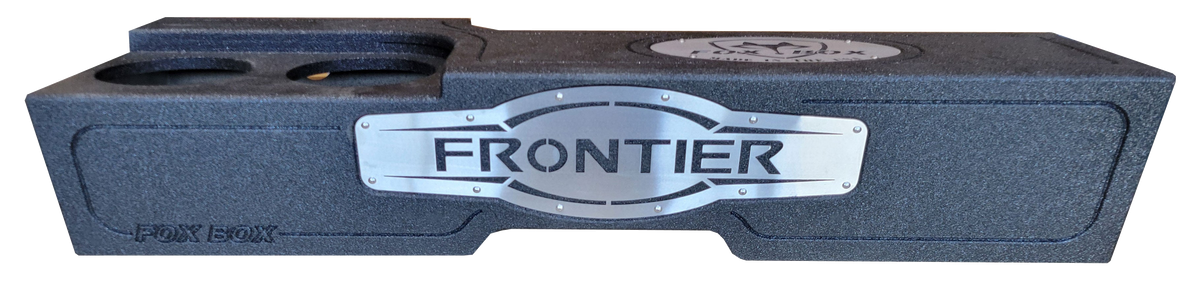 Fox Box enclosure with a silver FRONTIER nameplate and two circular openings visible on top