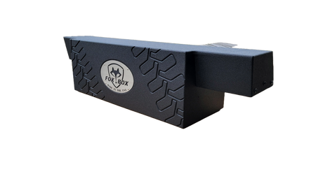 Fox Box subwoofer enclosure with a tire-tread pattern, angled side view
