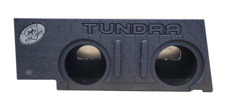 Fox Box enclosure with two speaker openings and TUNDRA lettering, front view