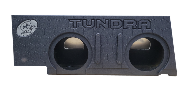 Fox Box enclosure with two speaker openings and TUNDRA lettering, front view