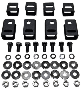 Seat-lift brackets, bolts, nuts and washers arranged by component type