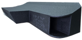 Angled view of a black subwoofer enclosure showing a large rectangular end port