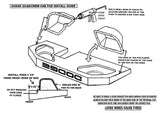 Dodge Quad and Crew Cab enclosure-pod guide showing caulk placement and pod orientation, with a warning about loose speaker wires