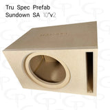 TRU SPEC enclosure graphic labeled for the Sundown SA 10-inch v2, showing its round front cutout and slot port