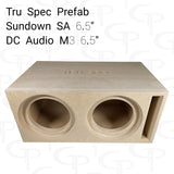 TRU SPEC dual-speaker enclosure viewed from above, showing two recessed openings and a right-hand slot port