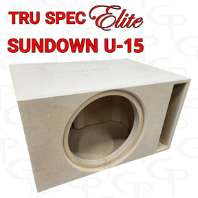 TRU SPEC Elite Sundown U-15 enclosure graphic showing one round speaker opening and a rectangular front port
