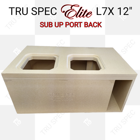 TRU SPEC Elite dual L7X enclosure viewed from above, showing two square openings and a rear slot port