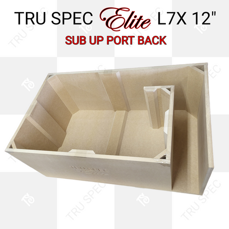 Open-top TRU SPEC Elite dual L7X enclosure showing internal bracing and the rear port channel