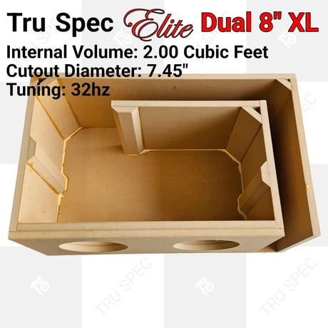 Open-top view of the Tru Spec Elite Dual 8 XL enclosure showing its internal bracing and folded slot-port path