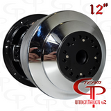 Team GP Undertaker v2 12-inch subwoofer close-up of the polished rear plate and vent openings