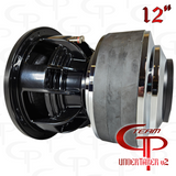 Team GP Undertaker v2 12-inch subwoofer angled side view of the basket, terminals and magnet