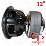Team GP Undertaker v2 12-inch subwoofer side view showing the speaker terminals and magnet assembly