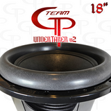 Close-up of the Team GP Undertaker v2 18-inch subwoofer cone and thick surround
