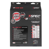 Back of T-Spec V8-AK8 packaging listing the 8 AWG amplifier-kit contents