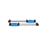 Set of three blue and black connectors on a white background