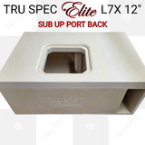 TRU SPEC Elite L7X 12-inch enclosure graphic showing the square top cutout and rear port from above