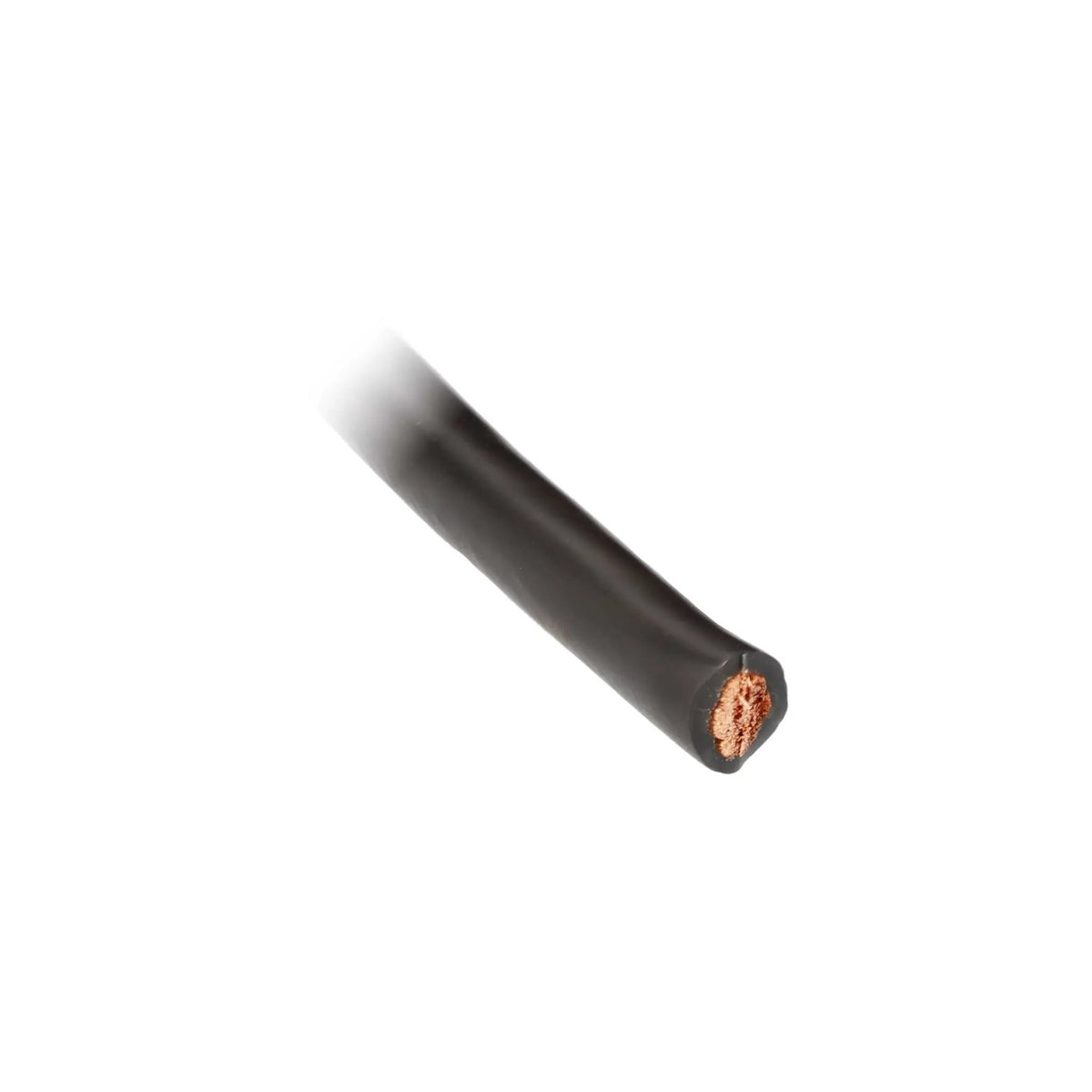 Close-up of a black cable end with the stranded conductor visible in cross-section