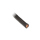 Close-up of a black cable end with the stranded conductor visible in cross-section