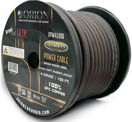 Orion Car Audio Orion XPW4100B 4 Gauge 100% OFC Power Wire 100ft Pure Copper Amp Battery Cable (Black) - Car Audio