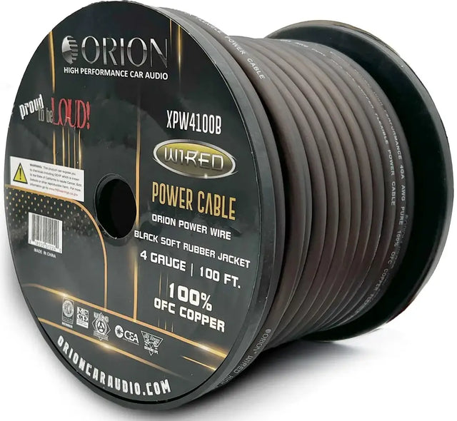 Orion Car Audio Orion XPW4100B 4 Gauge 100% OFC Power Wire 100ft Pure Copper Amp Battery Cable (Black) - Car Audio