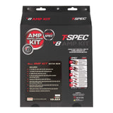 Back of T-Spec V8-AK4 amplifier-kit packaging listing the 4 AWG kit contents