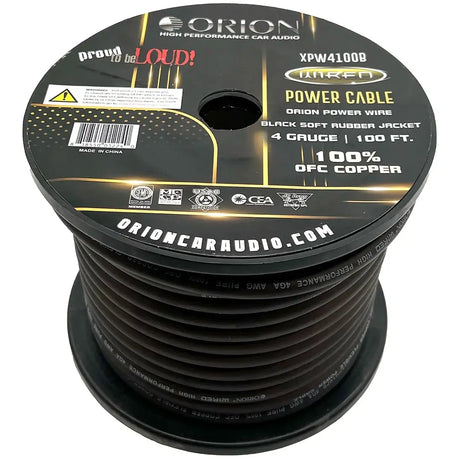 Orion Car Audio Orion XPW4100B 4 Gauge 100% OFC Power Wire 100ft Pure Copper Amp Battery Cable (Black) - Car Audio
