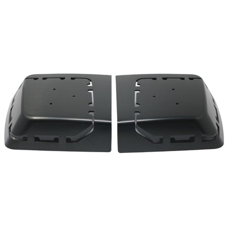 Pair of black molded speaker-lid mounting panels with cutout guides