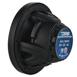 Rear angled view of a black DS18 NXL-8MD speaker showing its 300W RMS, 4-ohm label