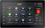 Stinger touchscreen car stereo showing app icons and a radio widget
