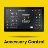 Stinger touchscreen showing the accessory-control menu with customizable accessory buttons